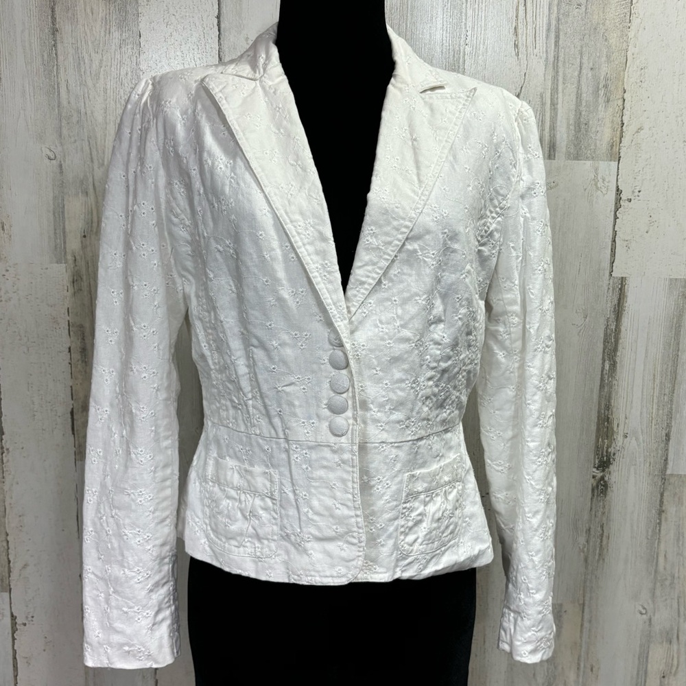 Autograph‎ White Eyelet Linen Blend Blazer